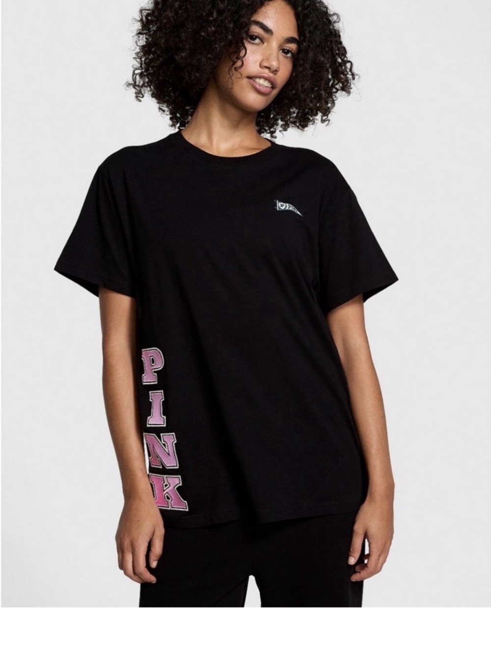NEW!💗PINK VS Limited Edition Pink Friday Black Campus Crew Tee Pink Logo!Sz-M! - Picture 2 of 10